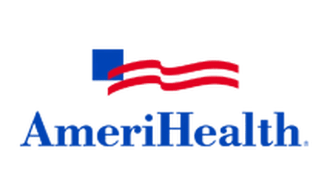 AmeriHealth logo featuring blue text and a red, stylized flag-like design above.