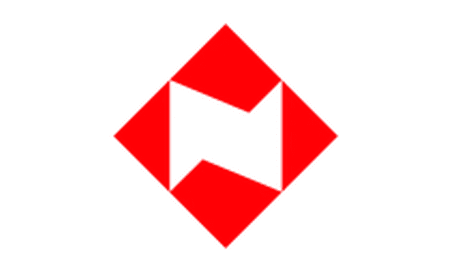 Red geometric logo featuring a square rotated 45 degrees with overlapping triangular shapes in the center on a transparent background.