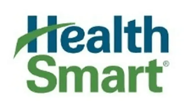 Health Smart logo with green and blue text and a leaf design above the letter H.