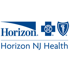 A blue and white logo for horizon nj health.